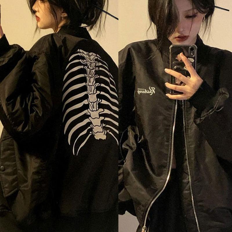 Vintage Black Gothic Bomber Jacket for Women