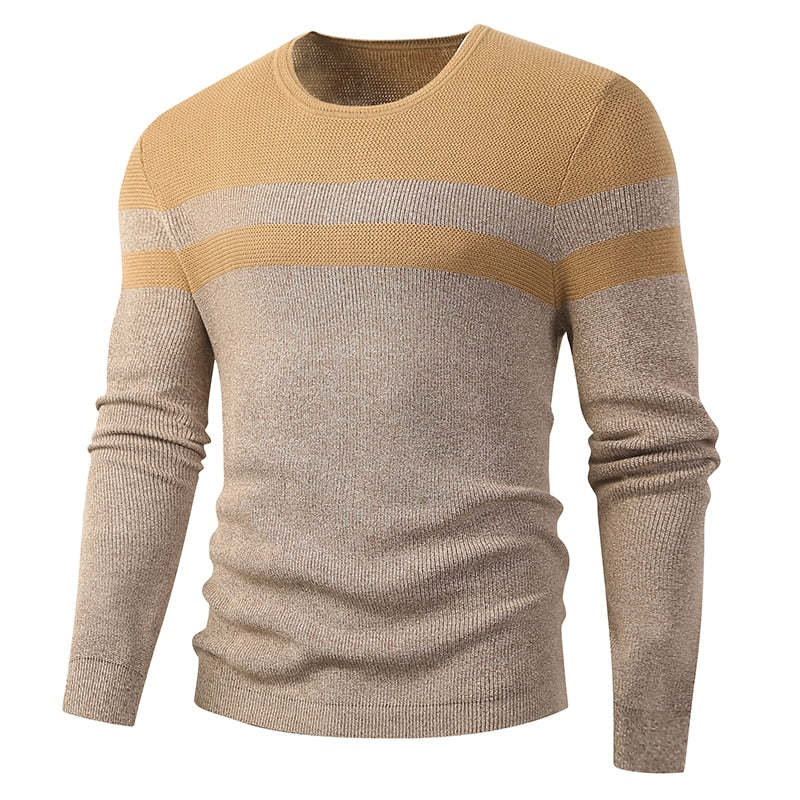 Winter Cotton Thick Warm Flat Knitted O-Neck Pullover Sweater for Men