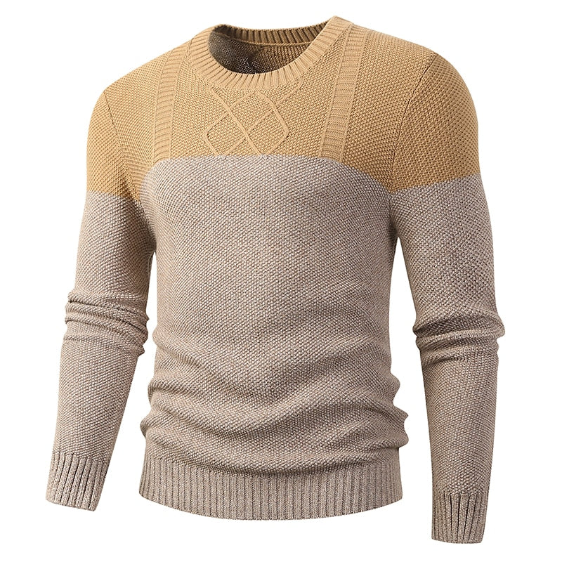 Winter Cotton Thick Warm Flat Knitted O-Neck Pullover Sweater for Men