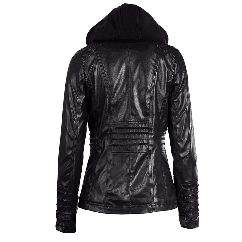 Winter Moto Synthetic Leather Jacket with Turn Down Collar for Women