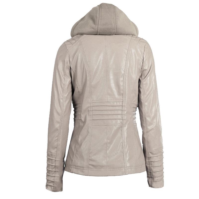 Winter Moto Synthetic Leather Jacket with Turn Down Collar for Women