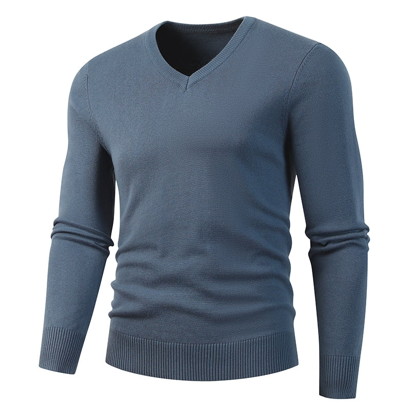 Winter Thicken Cotton Flat Knitted Coarse Wool V Neck Pullover