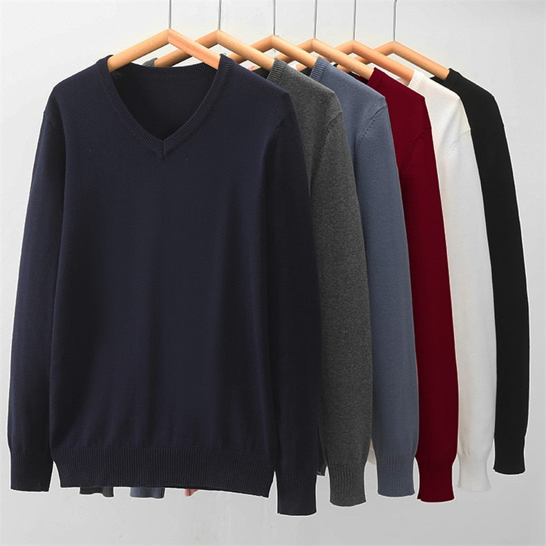 Winter Thicken Cotton Flat Knitted Coarse Wool V Neck Pullover