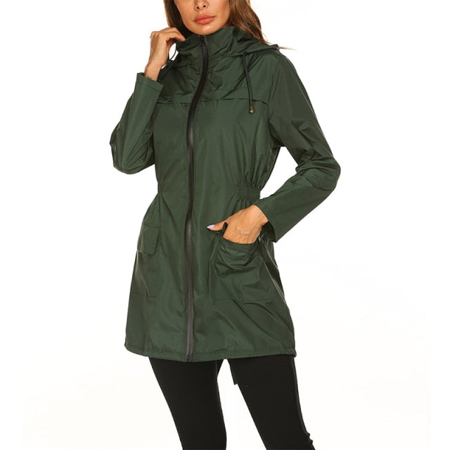 Women's Long Hooded Raincoat Poncho Waterproof Impermeable Trench Coats Clothes Portable Female Outdoor Rain Jacket Cloak Covers