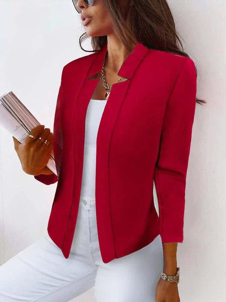 Women's Plus Size Collarless Long Sleeve Blazer - Black, Pink, Yellow