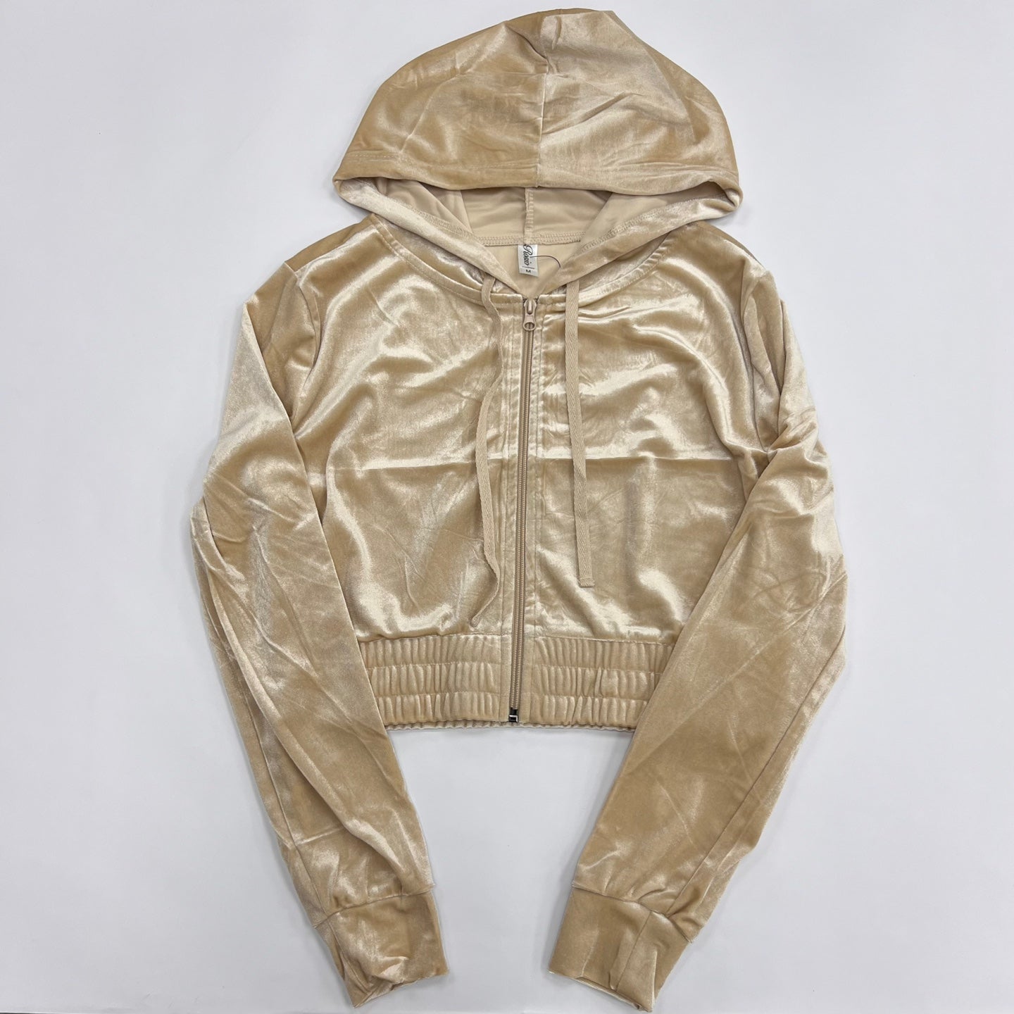 Women's Solid Crop Velour Zip Up Hoodie