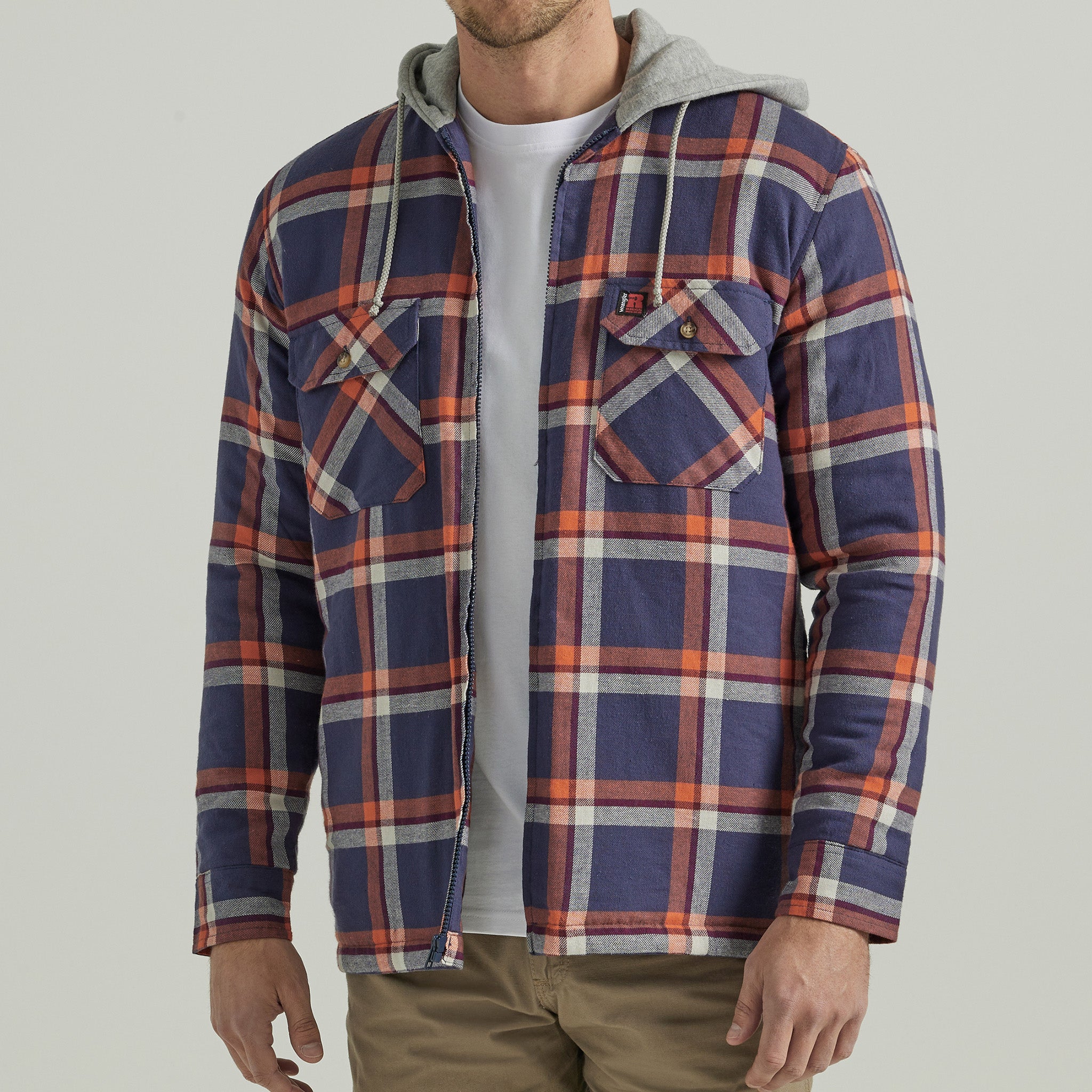 Wrangler Men's Riggs Navy Flannel Hooded Jacket