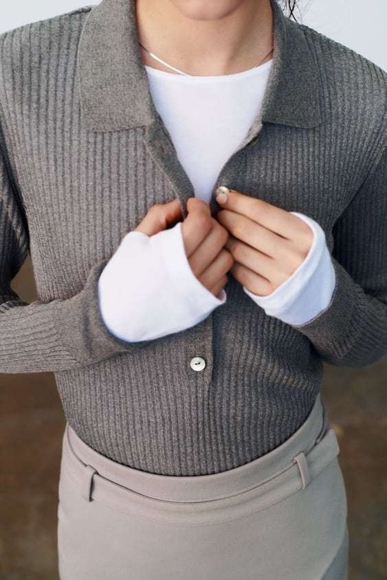 ZARA  |RIBBED KNIT POLO SWEATER