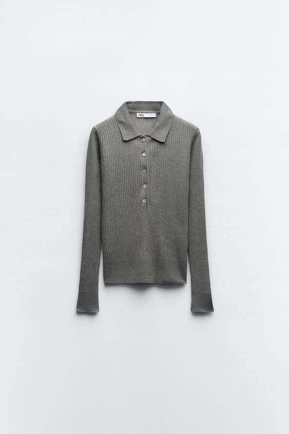 ZARA  |RIBBED KNIT POLO SWEATER