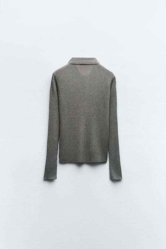 ZARA  |RIBBED KNIT POLO SWEATER